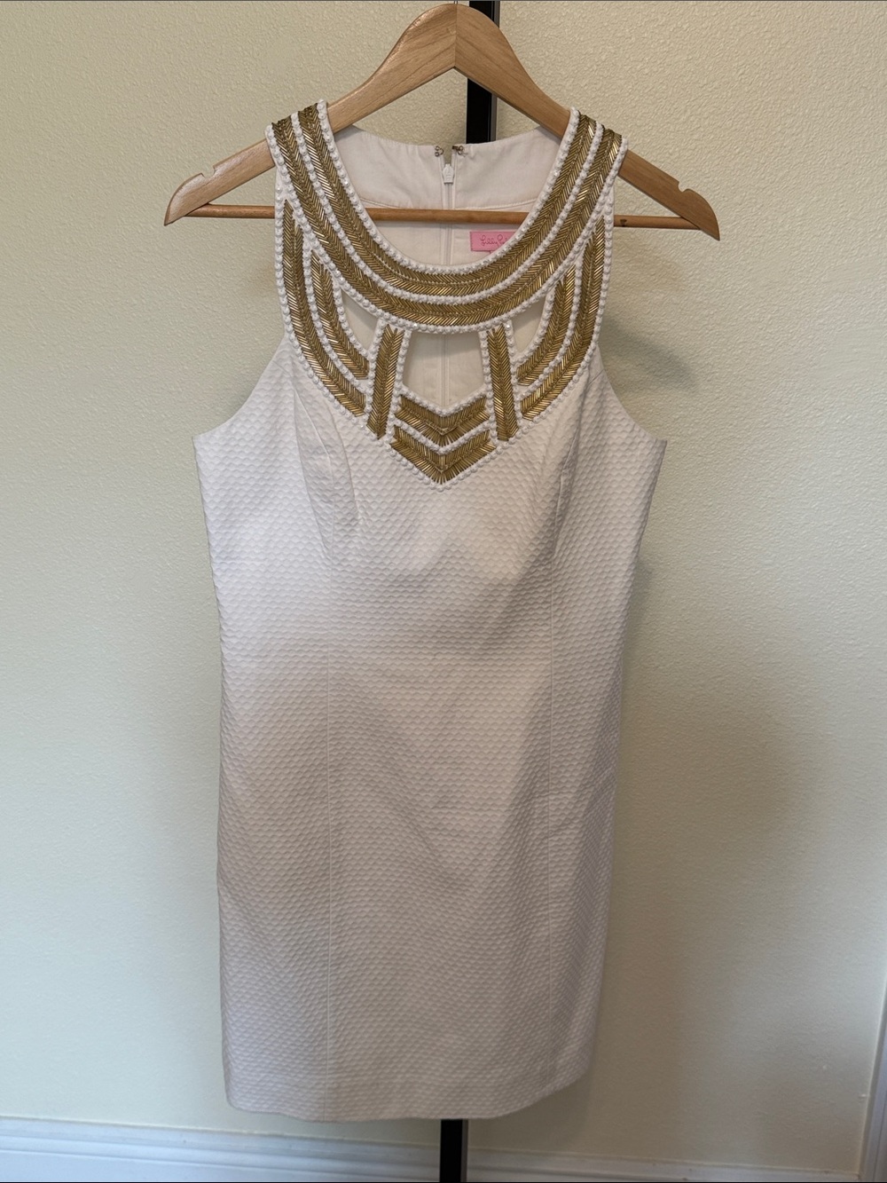 Lilly Pulitzer 🍓White Sleeveless Dress with Gold Embellished Neckline